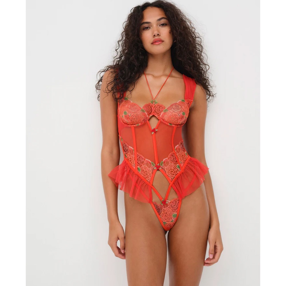 For Love & Lemons Red Gene Lace Bodysuit Size XS NWT